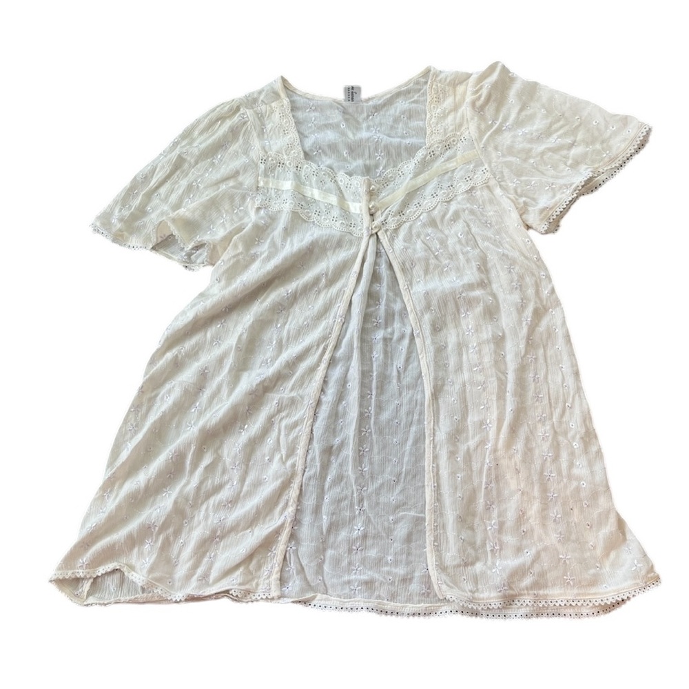 Nueve Lunas Cream Eyelet Floral Embroidered Nightgown Cape Size 8